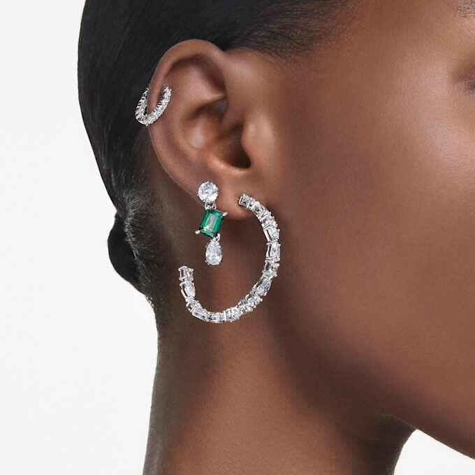 Mesmera Drop Earrings Mixed Cuts, Green, Rhodium Plated Mesmera Drop Earrings Mixed Cuts, Green, Rhodium Plated
