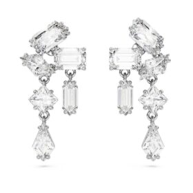 Mesmera Drop Earrings Mixed Cuts, White, Rhodium Plated