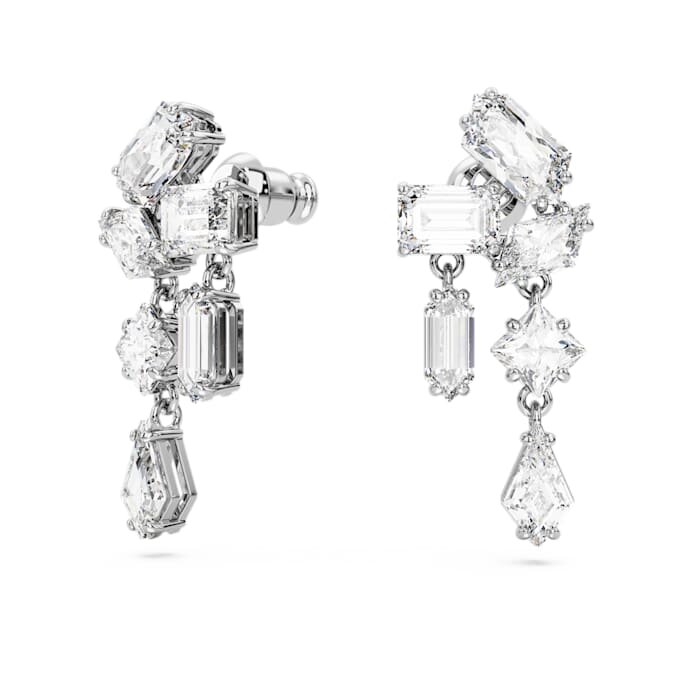 Mesmera Drop Earrings Mixed Cuts, White, Rhodium Plated Mesmera Drop Earrings Mixed Cuts, White, Rhodium Plated