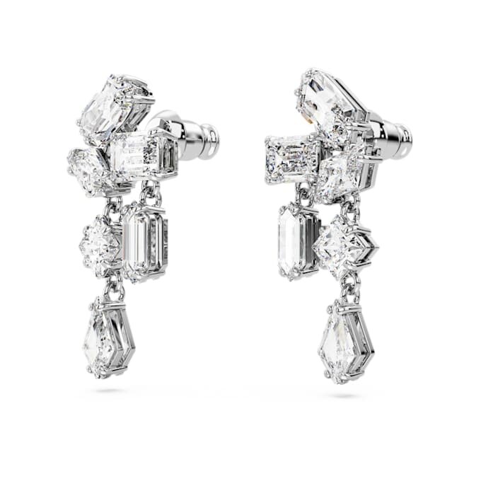 Mesmera Drop Earrings Mixed Cuts, White, Rhodium Plated Mesmera Drop Earrings Mixed Cuts, White, Rhodium Plated