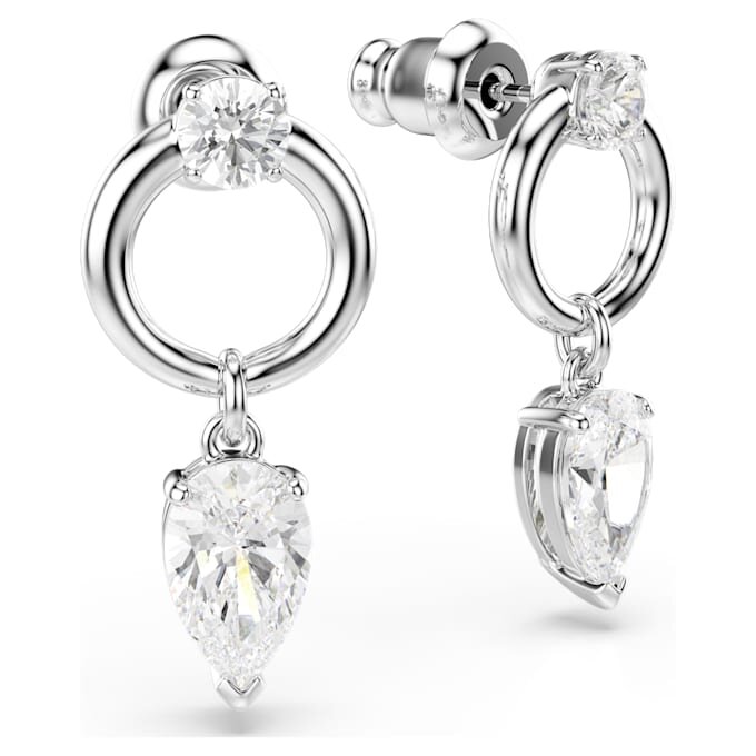 Mesmera Drop Earrings Mixed Cuts, White, Rhodium Plated Mesmera Drop Earrings Mixed Cuts, White, Rhodium Plated