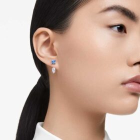 Mesmera Earring Jackets Mixed Cuts, Detachable, Blue, Rhodium Plated