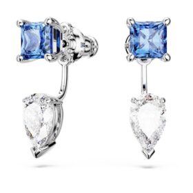Mesmera Earring Jackets Mixed Cuts, Detachable, Blue, Rhodium Plated