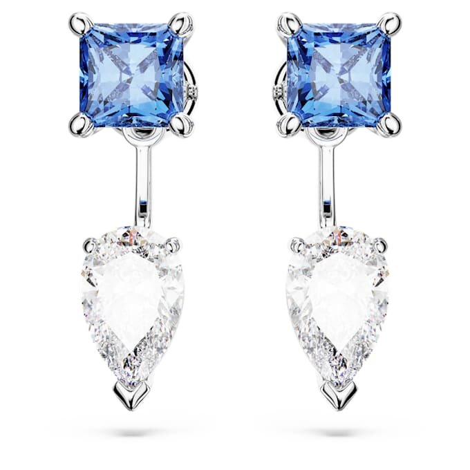 Mesmera Earring Jackets Mixed Cuts, Detachable, Blue, Rhodium Plated Mesmera Earring Jackets Mixed Cuts, Detachable, Blue, Rhodium Plated