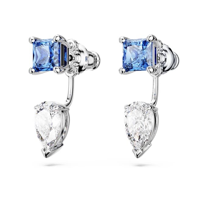 Mesmera Earring Jackets Mixed Cuts, Detachable, Blue, Rhodium Plated Mesmera Earring Jackets Mixed Cuts, Detachable, Blue, Rhodium Plated