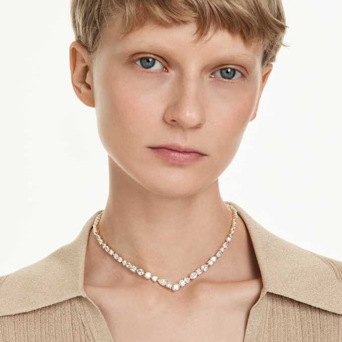 Mesmera Necklace Mixed Cuts, White, Gold-Tone Plated Mesmera Necklace Mixed Cuts, White, Gold-Tone Plated