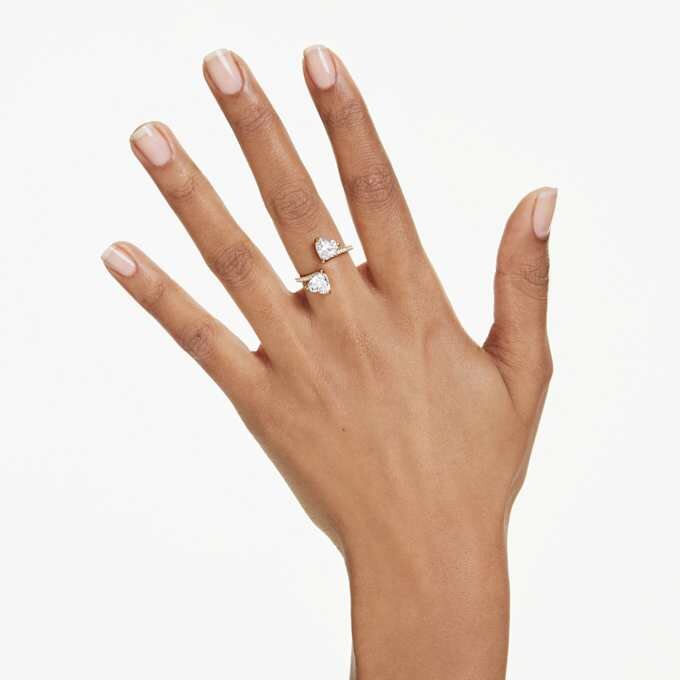 Mesmera Open Ring Heart Cut, Pavé, White, Gold-Tone Plated Mesmera Open Ring Heart Cut, Pavé, White, Gold-Tone Plated
