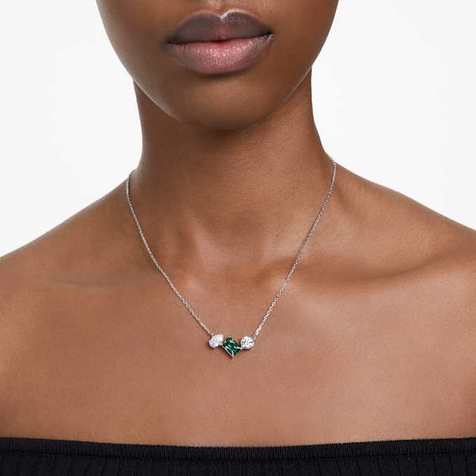 Mesmera Pendant Mixed Cuts, Green, Rhodium Plated Mesmera Pendant Mixed Cuts, Green, Rhodium Plated