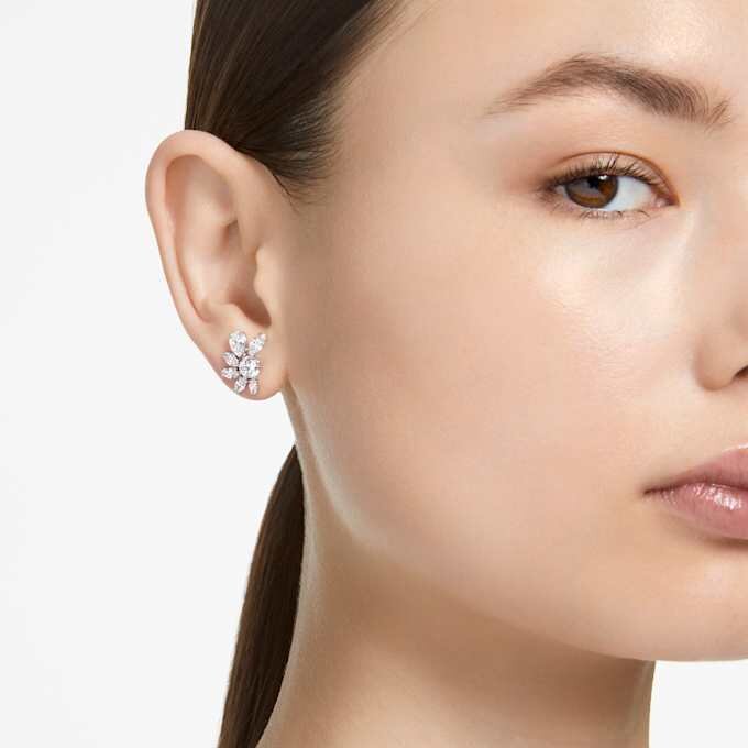 Mesmera Stud Earrings Mixed Cuts, Flower, White, Rhodium Plated Mesmera Stud Earrings Mixed Cuts, Flower, White, Rhodium Plated