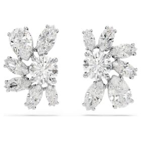Mesmera Stud Earrings Mixed Cuts, Flower, White, Rhodium Plated