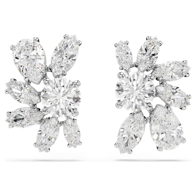 Mesmera Stud Earrings Mixed Cuts, Flower, White, Rhodium Plated Mesmera Stud Earrings Mixed Cuts, Flower, White, Rhodium Plated
