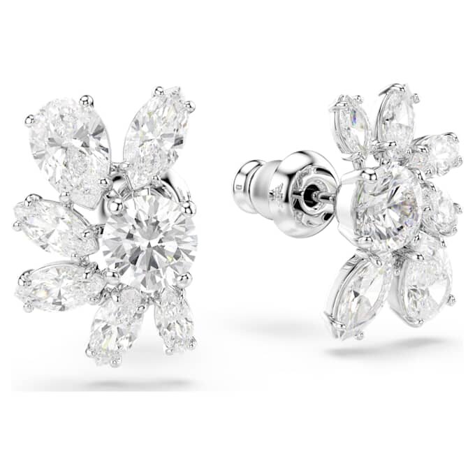 Mesmera Stud Earrings Mixed Cuts, Flower, White, Rhodium Plated Mesmera Stud Earrings Mixed Cuts, Flower, White, Rhodium Plated
