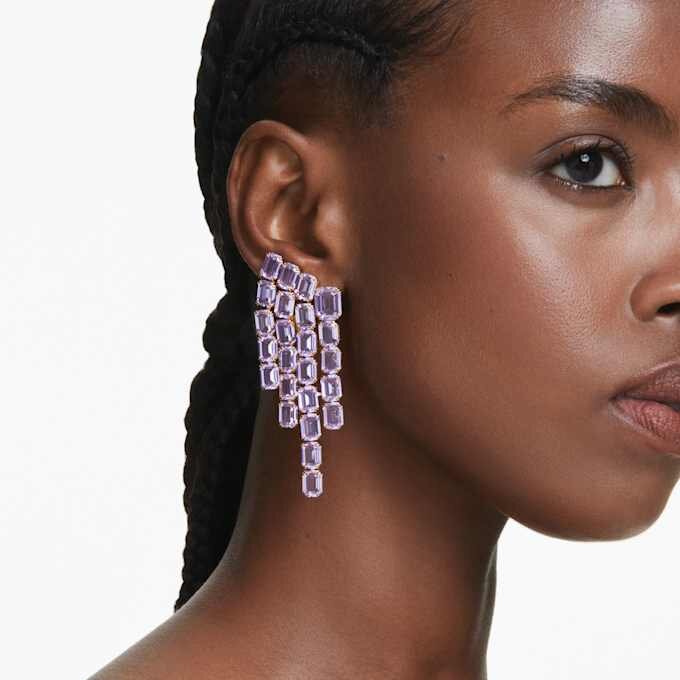Millenia Clip Earrings Octagon Cut, Chandelier, Purple, Gold-Tone Plated Millenia Clip Earrings Octagon Cut, Chandelier, Purple, Gold-Tone Plated