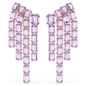 Millenia Clip Earrings Octagon Cut, Chandelier, Purple, Gold-Tone Plated Millenia Clip Earrings Octagon Cut, Chandelier, Purple, Gold-Tone Plated
