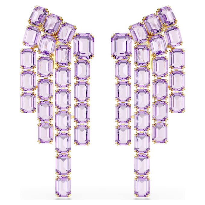 Millenia Clip Earrings Octagon Cut, Chandelier, Purple, Gold-Tone Plated Millenia Clip Earrings Octagon Cut, Chandelier, Purple, Gold-Tone Plated