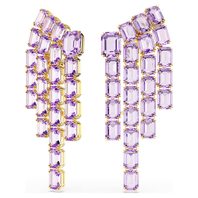 Millenia Clip Earrings Octagon Cut, Chandelier, Purple, Gold-Tone Plated Millenia Clip Earrings Octagon Cut, Chandelier, Purple, Gold-Tone Plated