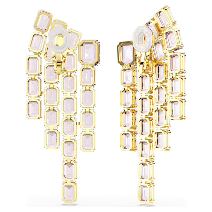 Millenia Clip Earrings Octagon Cut, Chandelier, Purple, Gold-Tone Plated Millenia Clip Earrings Octagon Cut, Chandelier, Purple, Gold-Tone Plated