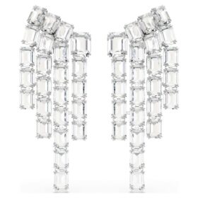 Millenia Clip Earrings Octagon Cut, Chandelier, White, Rhodium Plated