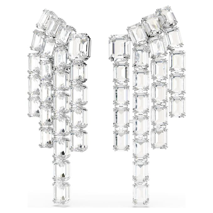 Millenia Clip Earrings Octagon Cut, Chandelier, White, Rhodium Plated Millenia Clip Earrings Octagon Cut, Chandelier, White, Rhodium Plated