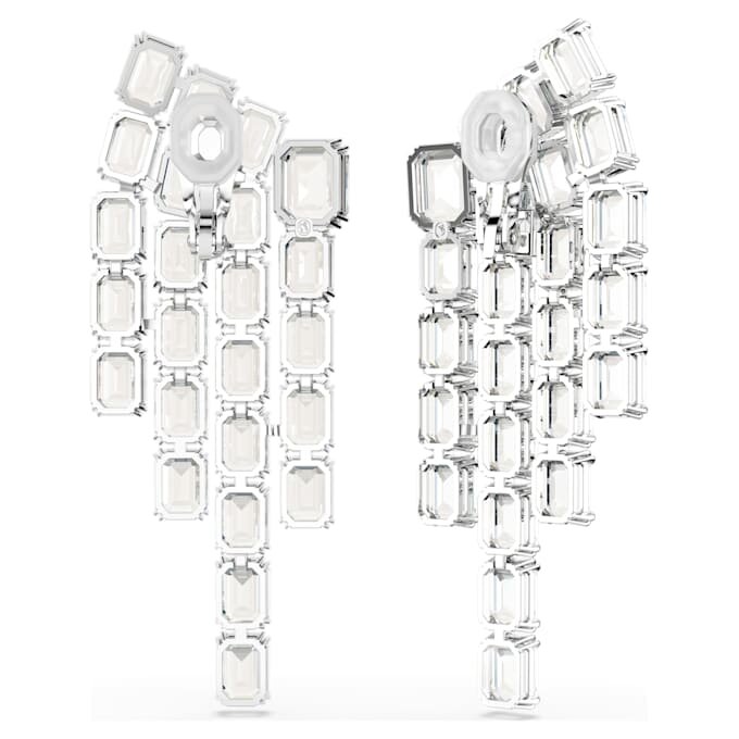 Millenia Clip Earrings Octagon Cut, Chandelier, White, Rhodium Plated Millenia Clip Earrings Octagon Cut, Chandelier, White, Rhodium Plated