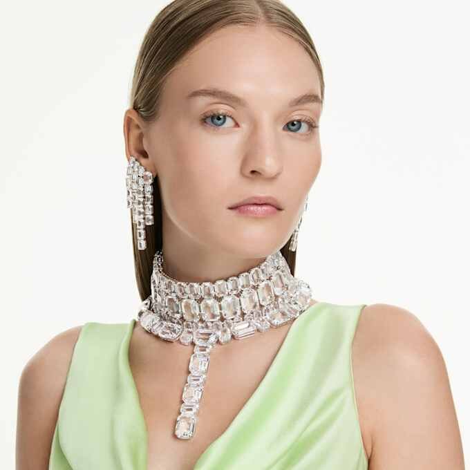 Millenia Necklace Mixed Cuts, White, Rhodium Plated Millenia Necklace Mixed Cuts, White, Rhodium Plated