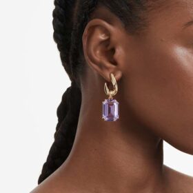 Millenia Drop Earrings Octagon Cut, Purple, Gold-Tone Plated