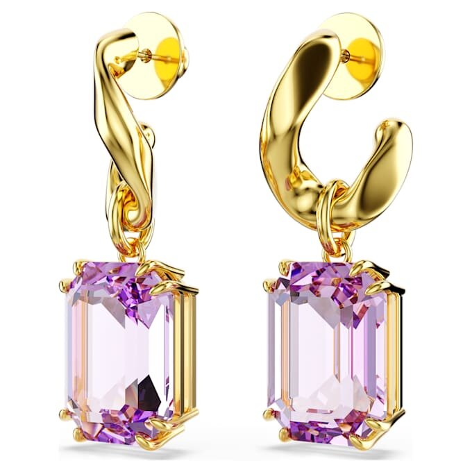 Millenia Drop Earrings Octagon Cut, Purple, Gold-Tone Plated Millenia Drop Earrings Octagon Cut, Purple, Gold-Tone Plated