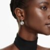 Millenia Drop Earrings Round Cut, White, Rhodium Plated