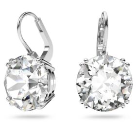 Millenia Drop Earrings Round Cut, White, Rhodium Plated