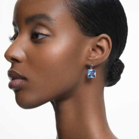 Millenia Drop Earrings Square Cut, Blue, Rhodium Plated