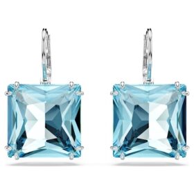 Millenia Drop Earrings Square Cut, Blue, Rhodium Plated