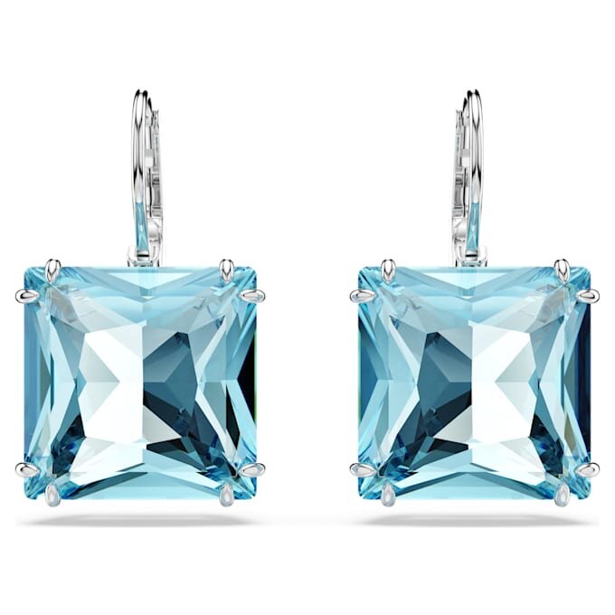 Millenia Drop Earrings Square Cut, Blue, Rhodium Plated Millenia Drop Earrings Square Cut, Blue, Rhodium Plated