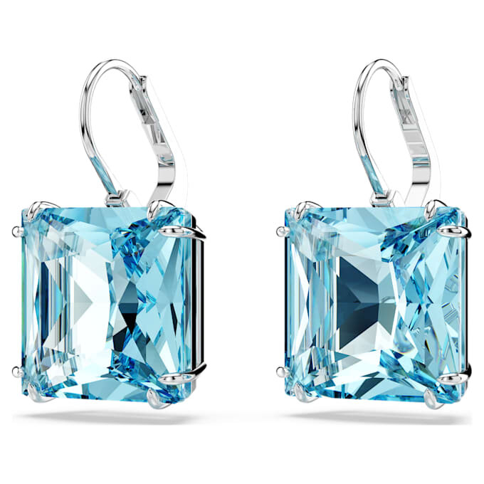 Millenia Drop Earrings Square Cut, Blue, Rhodium Plated Millenia Drop Earrings Square Cut, Blue, Rhodium Plated