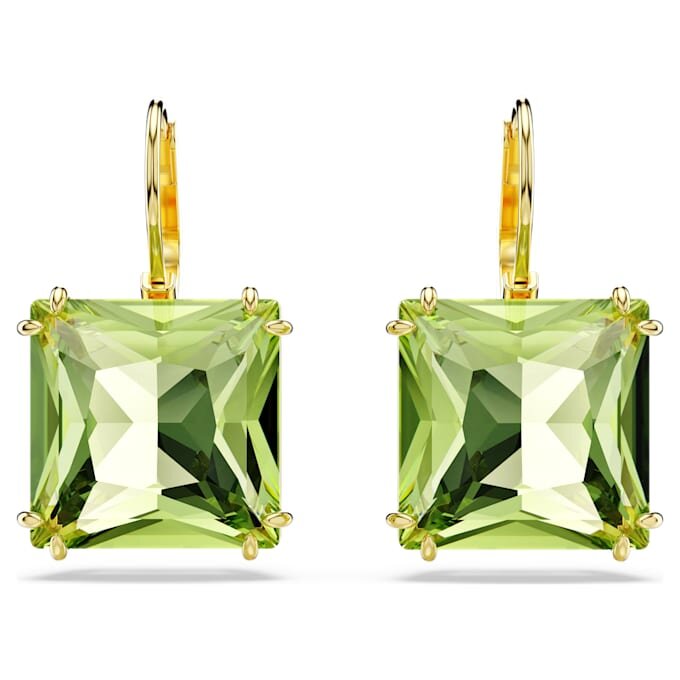 Millenia Drop Earrings Square Cut, Green, Gold-Tone Plated Millenia Drop Earrings Square Cut, Green, Gold-Tone Plated
