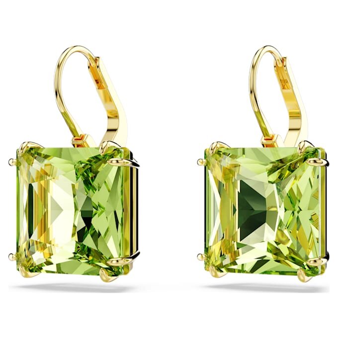 Millenia Drop Earrings Square Cut, Green, Gold-Tone Plated Millenia Drop Earrings Square Cut, Green, Gold-Tone Plated