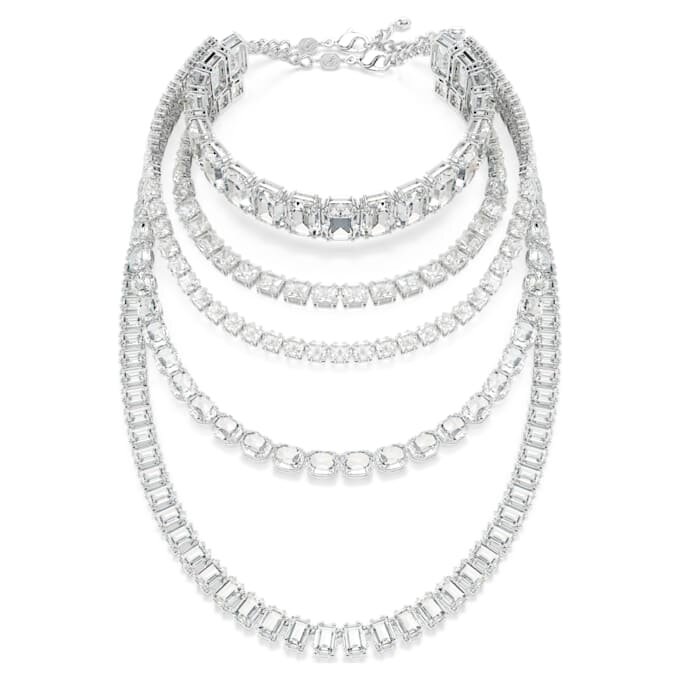Millenia Layered Necklace Mixed Cuts, White, Rhodium Plated Millenia Layered Necklace Mixed Cuts, White, Rhodium Plated