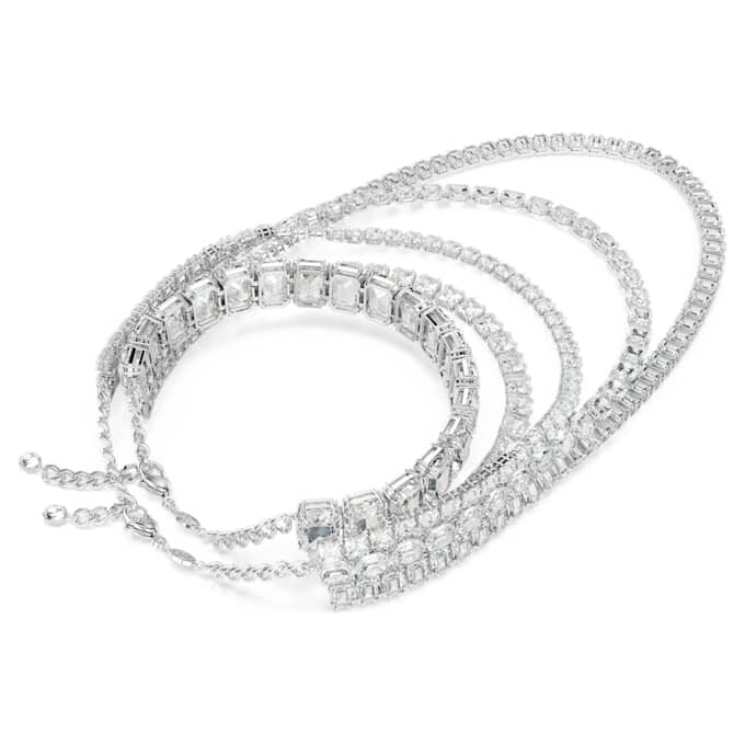 Millenia Layered Necklace Mixed Cuts, White, Rhodium Plated Millenia Layered Necklace Mixed Cuts, White, Rhodium Plated
