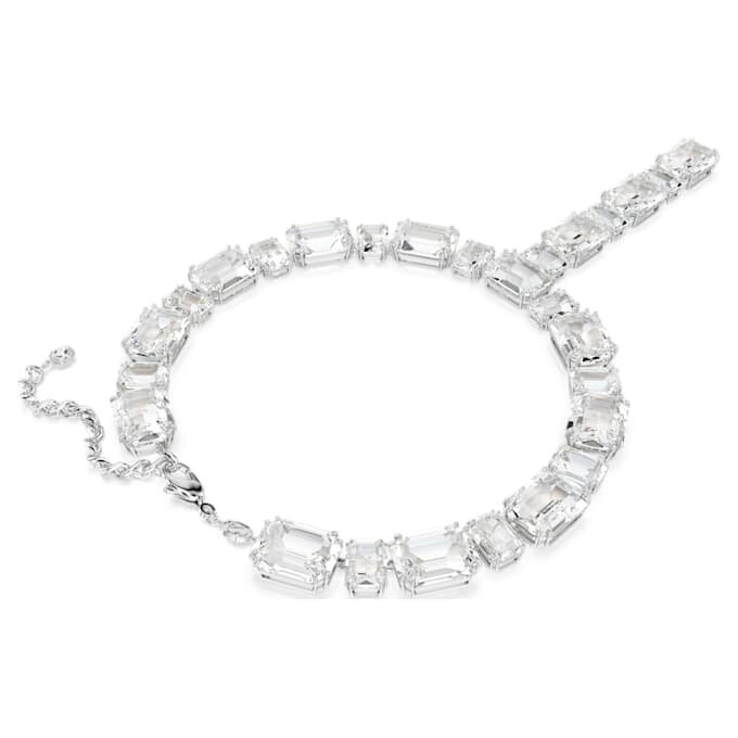 Millenia Necklace Mixed Cuts, White, Rhodium Plated Millenia Necklace Mixed Cuts, White, Rhodium Plated