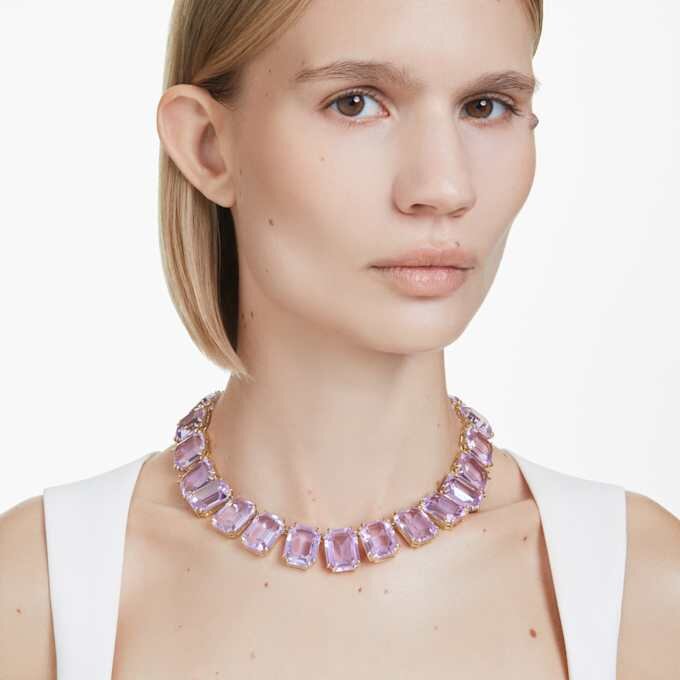 Millenia Necklace Oversized Crystals, Octagon Cut, Purple, Gold-Tone Plated Millenia Necklace Oversized Crystals, Octagon Cut, Purple, Gold-Tone Plated