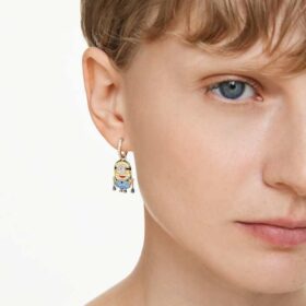 Minions Stuart and Banana Drop Earrings Pavé, Mini, Multicolored, Gold-Tone Plated