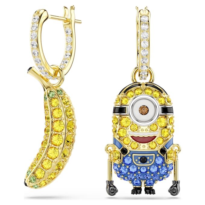 Minions Stuart and Banana Drop Earrings Pavé, Mini, Multicolored, Gold-Tone Plated Minions Stuart and Banana Drop Earrings Pavé, Mini, Multicolored, Gold-Tone Plated