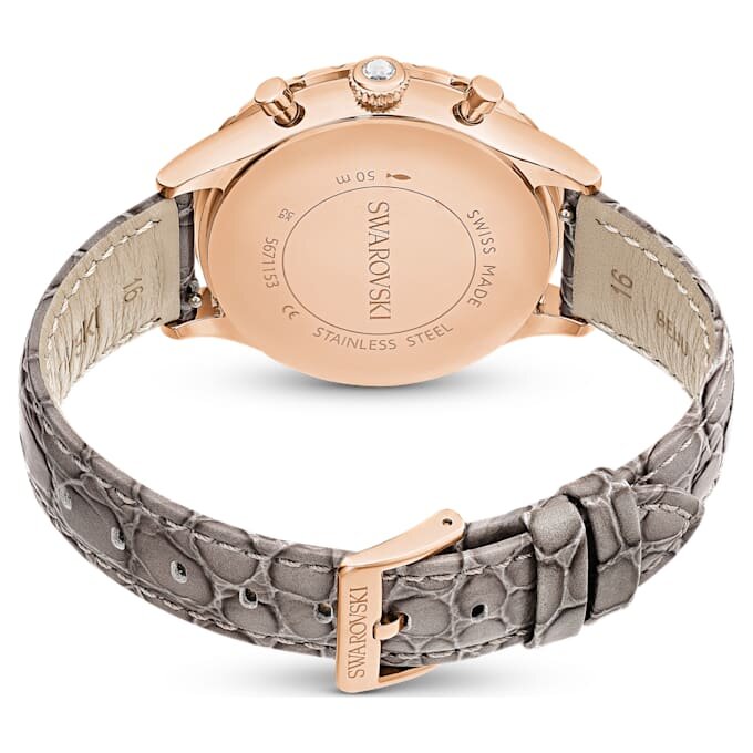 Octea Chrono Watch Swiss Made, Leather Strap, Gray, Rose Gold-Tone Finish Octea Chrono Watch Swiss Made, Leather Strap, Gray, Rose Gold-Tone Finish