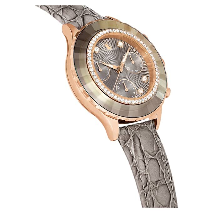 Octea Chrono Watch Swiss Made, Leather Strap, Gray, Rose Gold-Tone Finish Octea Chrono Watch Swiss Made, Leather Strap, Gray, Rose Gold-Tone Finish