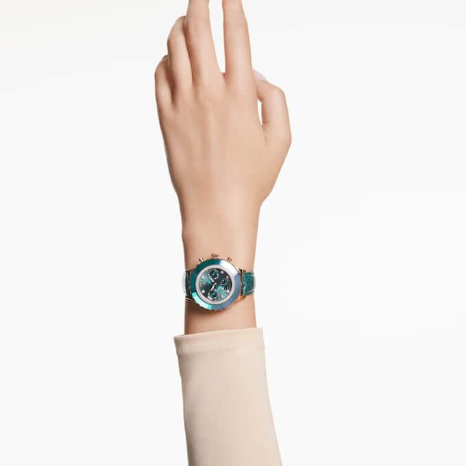 Octea Chrono Watch Swiss Made, Leather Strap, Green, Rose Gold-Tone Finish Octea Chrono Watch Swiss Made, Leather Strap, Green, Rose Gold-Tone Finish