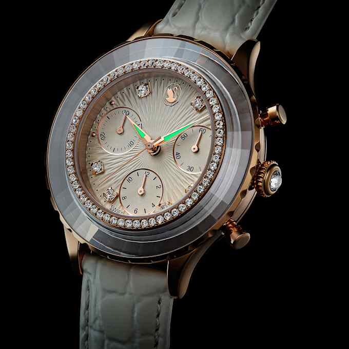 Octea Chrono Watch Swiss Made, Leather Strap, White, Rose Gold-Tone Finish Octea Chrono Watch Swiss Made, Leather Strap, White, Rose Gold-Tone Finish