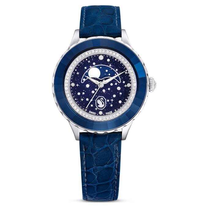 Octea Moon Watch Swiss Made, Moon, Leather Strap, Blue, Stainless Steel Octea Moon Watch Swiss Made, Moon, Leather Strap, Blue, Stainless Steel