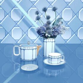 Signum Teacup with Saucer Porcelain, Blue