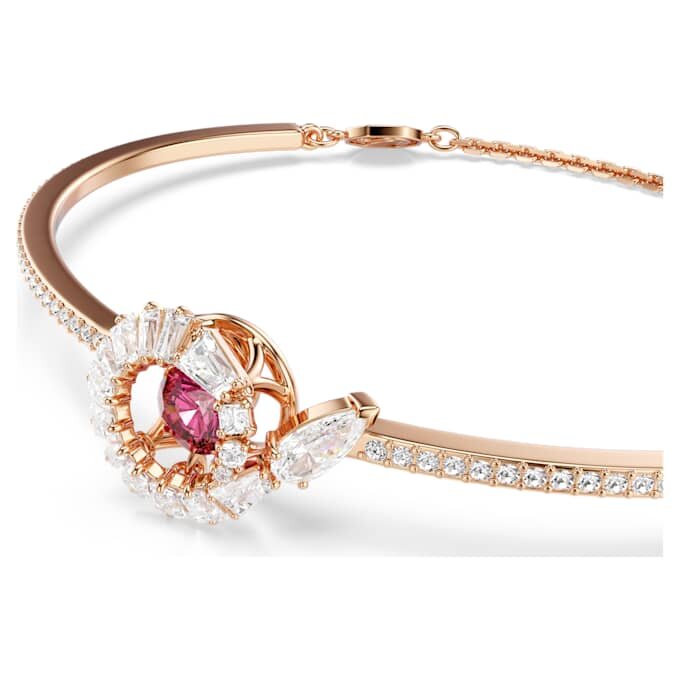 Snake Bangle Mixed Cuts, Year of the Snake, Red, Rose Gold-Tone Plated Snake Bangle Mixed Cuts, Year of the Snake, Red, Rose Gold-Tone Plated