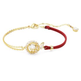Snake Bracelet Crystal Pearl, Mixed Cuts, Year of the Snake, Red, Gold-Tone Plated