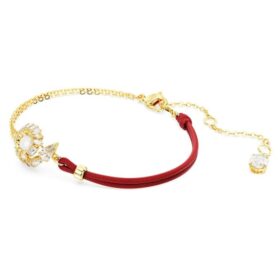 Snake Bracelet Crystal Pearl, Mixed Cuts, Year of the Snake, Red, Gold-Tone Plated